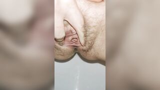 Hairy pussy pissing close up with toilet splashing