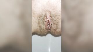 Hairy pussy pissing close up with toilet splashing
