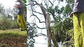 Pissing in the wild, wanting to warm the cold dick in a hot pussy