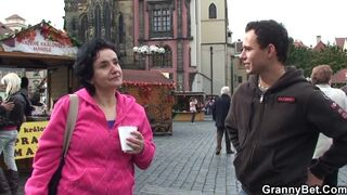 Picked up hairy old woman riding his cock