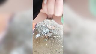 Girl Peed desperately in the rain to the puddle