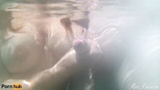 Underwater Handjob and Cumshot from Sexy Wife with Big Floating Tits
