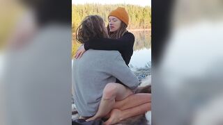 Sex on a reindeer skin next to a forest lake - RosenlundX - Vertical 60fps