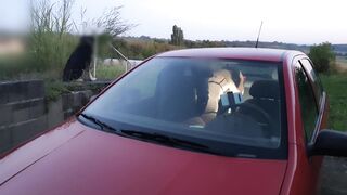 He takes me from behind, passionate anal in the car.