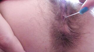 Fingering my extreme hairy wet big clit pussy