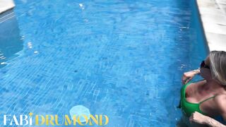 Hot milf got turned on by the cold pool water and ended up masturbating