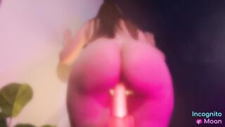 Big Ass Amateur Babe Riding Big Glowing Dildo - Squatting, Moaning and Cumming, It's So Tight!