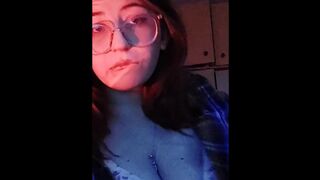 Sexy student shows her big breasts on camera with music