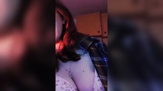 Sexy student shows her big breasts on camera with music