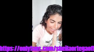 I suck a realistic cock at my friend's house and jerk off in her bed