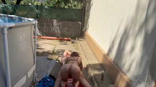 I fucked the pool boy outside the house wile my neighbors could of seen us