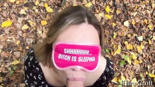 Real sex in the park in public with a blonde in black stockings