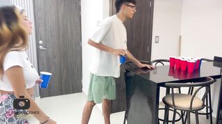 I play a sex game with my stepsister and end up fucking her hard and cumming on her rich tits.