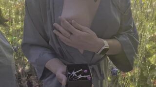 New Year's gift. Girl plays with nipples