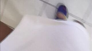 Blonde teen blows a guy POV style while a handsome dude bangs her pierced pussy