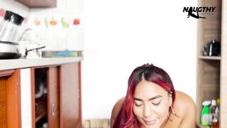 Girl with huge ass masturbates in the kitchen