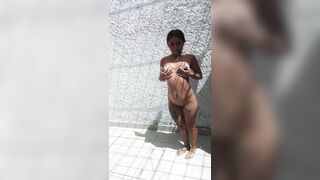 I make a hot video for my boss showing my tits in the backyard of my house