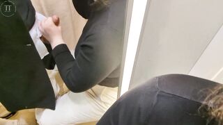 Almost caught by an employee - risky blowjob in the changing room