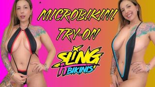 Girl with big natural tits tries on MORE Micro Bikinis (Sling It Bikinis Try-on haul)