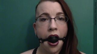 Dark Lipstick Ballgag Drooling with Intense Eye Contact