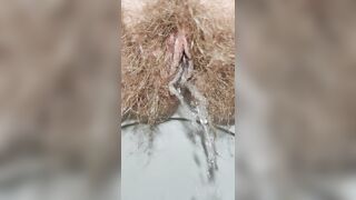 How do girls with hairy pussies pee Girl Pissing close up