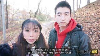 HUNT4K. Petite Japanese tourist Sakura jumped on a stranger's cock in front of her BF
