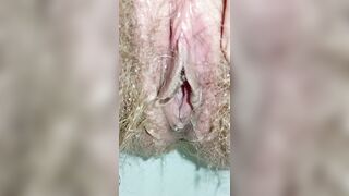 Hairy Pussy with Golden Drops of Urine Loudly Pisses right into Your Mouth and anal fart as a Bonus