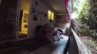 Outdoor lovers caught twice and rushing indoors naked!