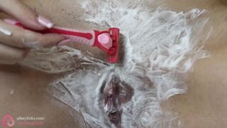 Shaving hairy pussy of a beautiful blonde! Real POV close-up!