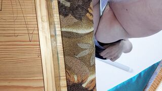 Horny mom undresses and masturbates with moans. Naughty sexy milf tries on naked clothes.