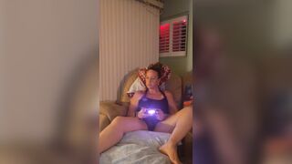 I let my roommate film up my mini dress so he can see my black see through panties while I play game