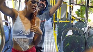 Student lets man rub his dick on her ass on the bus and fucks in public!