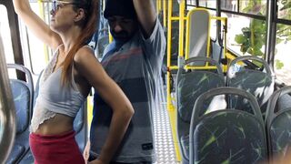 Student lets man rub his dick on her ass on the bus and fucks in public!