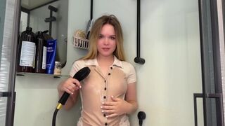 Teasing a guy out of the shower - and he's clearly enjoying it