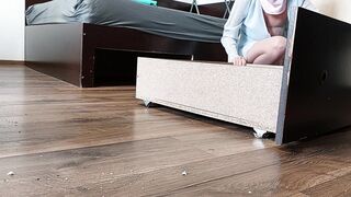 Sexy stepmom, hairy pussy, big ass, vacuum cleaner in empty house. Big hairy latina tits. Sexy brune