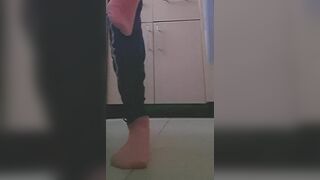 stretching legs before dancing