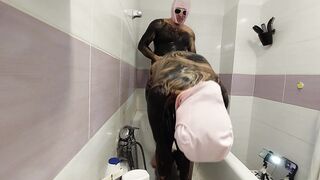 Amateur couple taking bath, hairy pussy wife, big ass, big tits. Amateur mom doing yoga naked, hairy