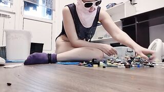 Amateur mom doing yoga naked, hairy pussy, big ass, big tits. Amateur brunette naked vibrator massag