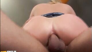 Busty blonde squirts a lot while getting her fuck holes banged hard by a dude