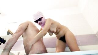 Crazy amateur couple taking a bath. Wife hairy pussy, big tits, big ass.