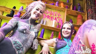 Two inked babes take on huge toys with intense backdoor play – ATM, gape teasing & genuine climax