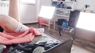 Amateur  doing yoga naked, hairy pussy, big ass, big tits. Amateur brunette naked vibrator massag