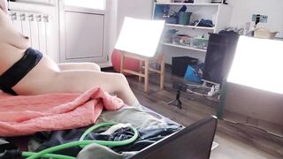 Amateur  doing yoga naked, hairy pussy, big ass, big tits. Amateur brunette naked vibrator massag