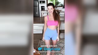 A sweet girl tries on a sexy fitness outfit