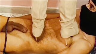 Trying my new heeled boots - close view