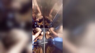 Intense sex in an elevator after getting caught touching herself