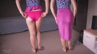 Full Back Panty Line Tease In Long Silk Skirt