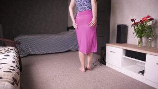 Full Back Panty Line Tease In Long Silk Skirt