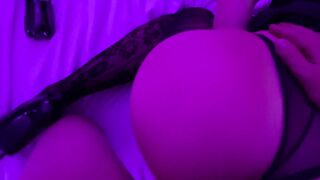 Fucking in lace stockings and cum on her ass