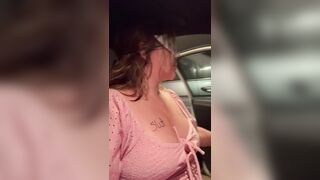Going for a drive with cum on my tits